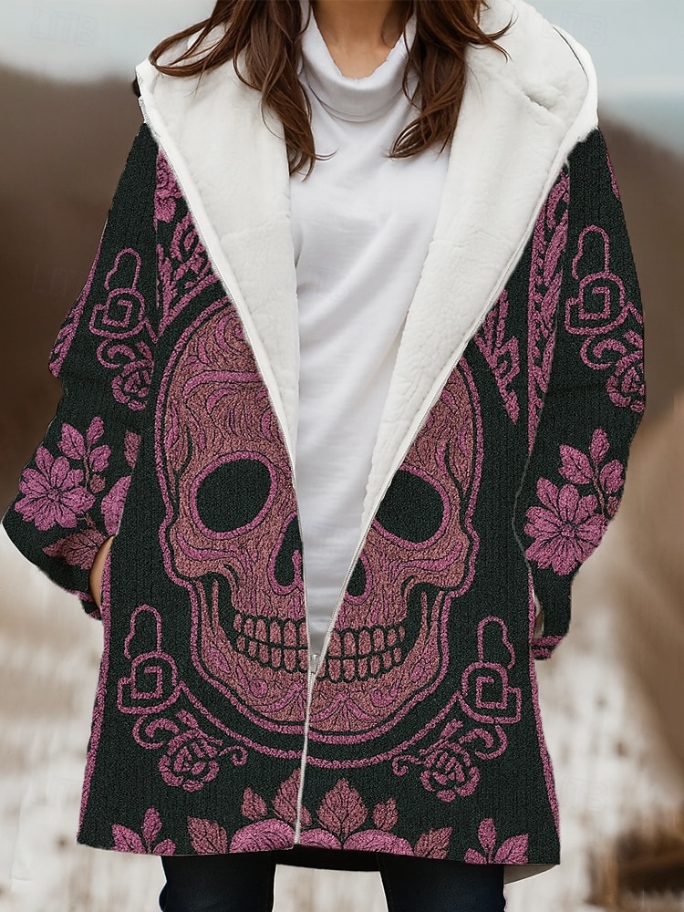 Mulheres Casaco de inverno Jaqueta de Inverno A Prova de Vento Manter Quente Zíper Bolsos Forrada com Fleece Abertura Frontal Casual Caveiras Ao ar livre Férias Casa Casual Longo Com Capuz Normal de 2025 por $52.99 –P1