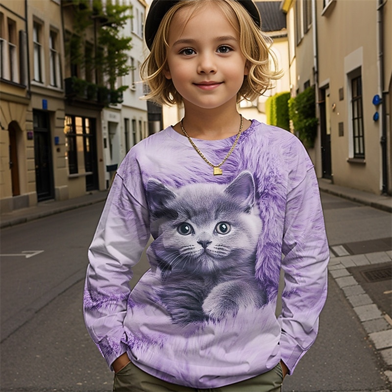 Pojkar 3D Katt T-shirt Långärmad Vår Höst Mode Grundläggande Barn 4-12 år Rund hals Utomhus Ledigt Dagligen Normal 2026 - $17.49 –P2
