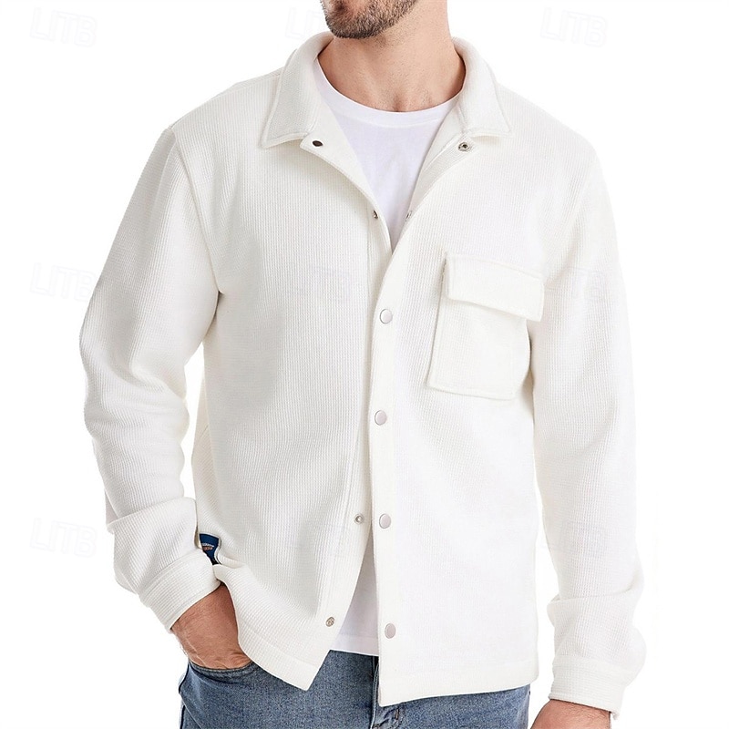 Herren Waffeljacke Fleecejacke Cargo-Jacke Freizeitjacke Urlaub Täglich Warm Tasche Herbst Winter Einfach Mode Klassisch Revers Regulär Schwarz Weiß Marineblau Blau Khaki Jacken 2025 - $54.99 –P1