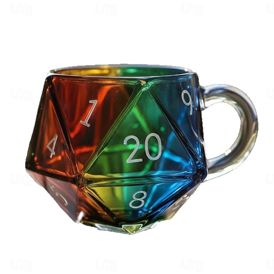 Mug à dés arc-en-ciel D20, tasse à café à dés polyédriques avec anse, mug de jeu en verre transparent pour les amateurs de RPG, mugs de soirée de jeu pour les amateurs de fantasy de 2026 ? $27.99 –P7