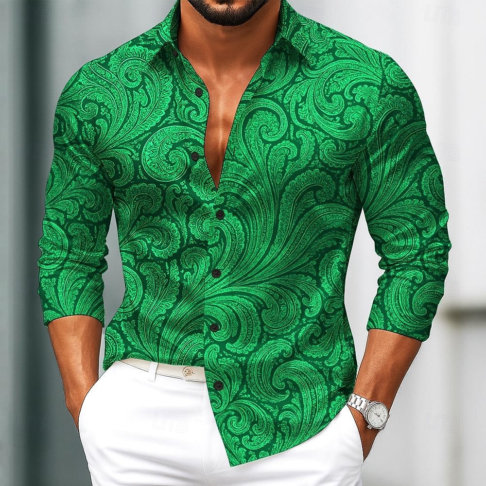 Men's Paisley Floral Print Ethnic Shirt Satin Shirt Dress Shirt Long Sleeve Vintage Retro Vacation Dailywear Summer Spring Fall Turndown 3D Print Button Up Shirts Blue Orange Green 2025 - $27.99 –P5