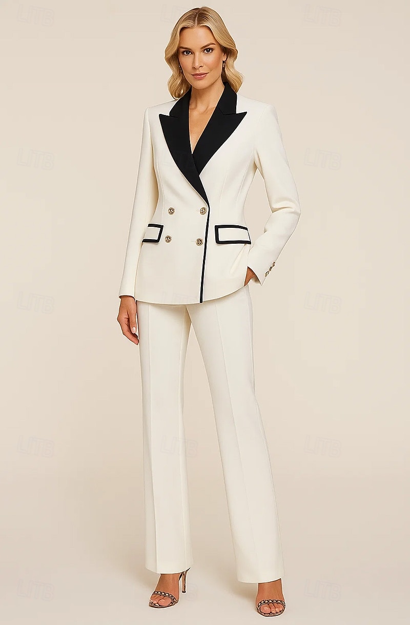 Damen 2-teilige Anzüge Formell Hochzeitsgast Samt Elegant Minimalistisch Langarm Bodenlang Peak Revers Doppelreihig 2025 - $189.99 –P4