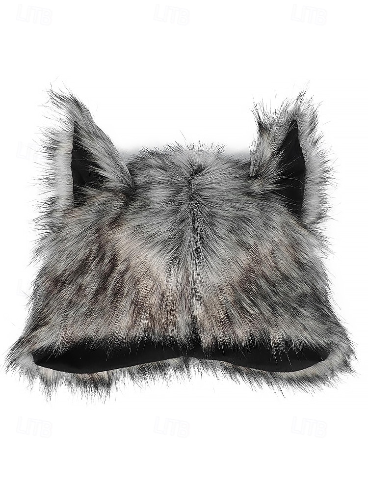 мужская шапка с волчьими ушками на Хэллоуин – пушистая полиэстеровая плюшевая шапка для костюмированной вечеринки, вечеринки и зимнего ношения 2025 - $14.99 –P5