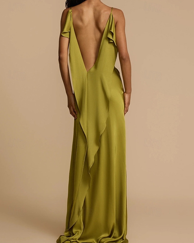 Dames Lange jurk maxi-jurk Feestjurk Cocktail jurk Satijnen Jurk Slipdress Modieus Modern Feest Speciale gelegenheden  Avond Feest Normale pasvorm Effen Mouwloos hihnat Groen Lente Herfst 2025 - $27.99 –P7