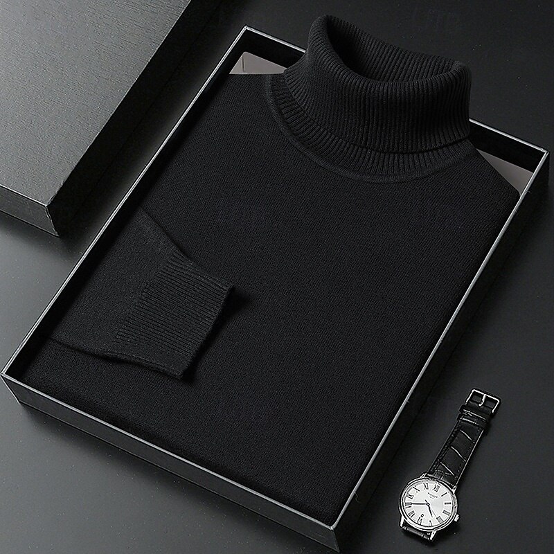 Men's Sweater Pullover Sweater Jumper Ribbed Knit Regular Tops Knitted Slim Fit Plain Turtleneck Knitwear Contemporary Casual Daily Wear Clothing Apparel Fall Winter Camel Black M L XL 2026 - $26.99 –P4