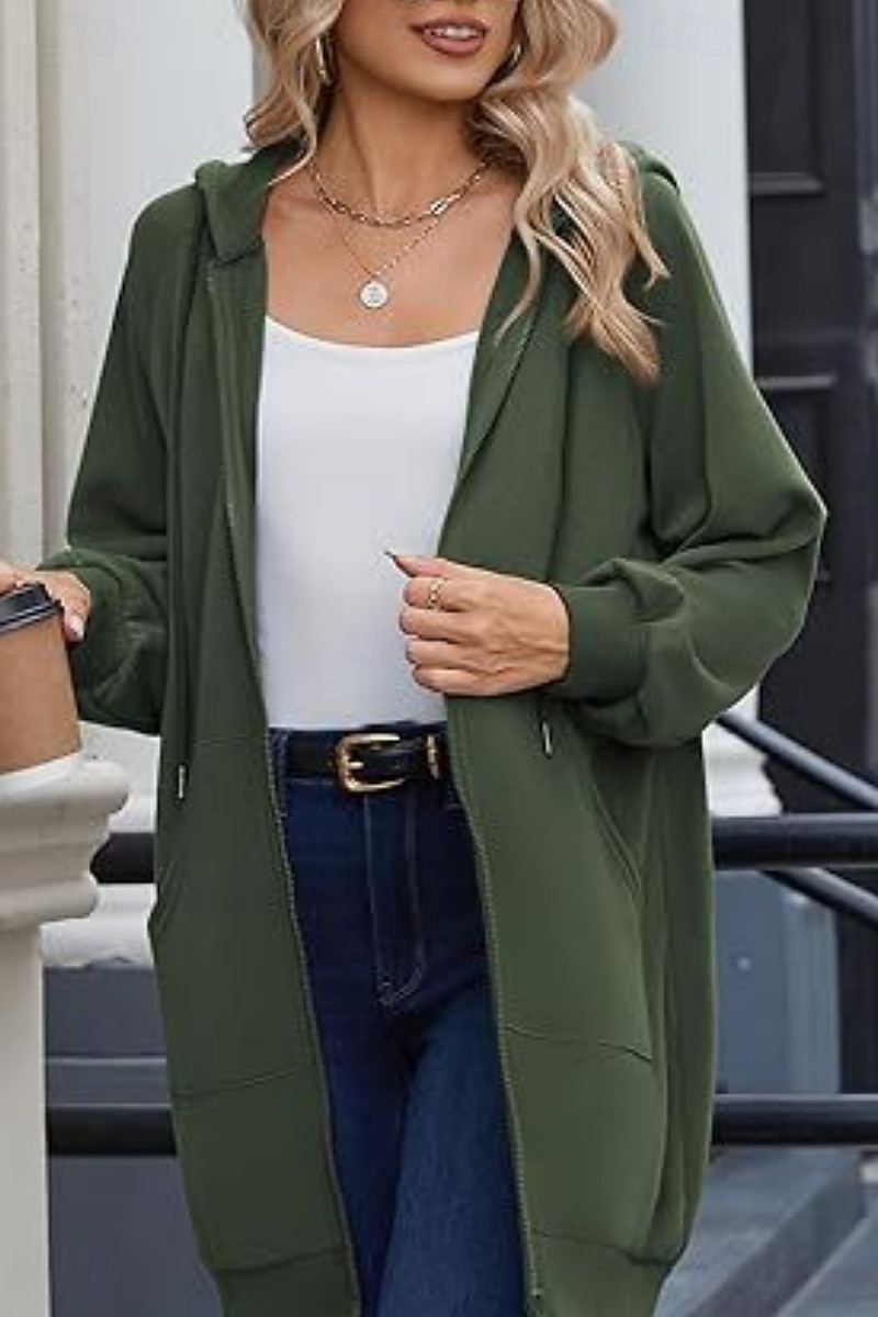 Naisten Huppari takki Mukava Hengittävä Vetoketju Tasku Vapaa-aika Tavallinen Loma Katu Kausaliteetti Arki-asut Vetoketju Pitkä Hupullinen Normaali Pitkähihainen Päällysvaatteet Laivasto Musta 2026 - $41.99 –P5