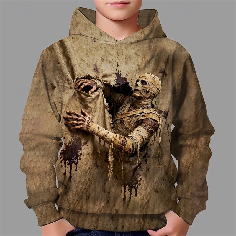 Halloween Pojkar 3D Dödskalle Huvtröja Långärmad Vår Höst Mode Streetwear Barn 4-12 år Huva Utomhus Ledigt Dagligen Normal 2025 - $18.99 –P1