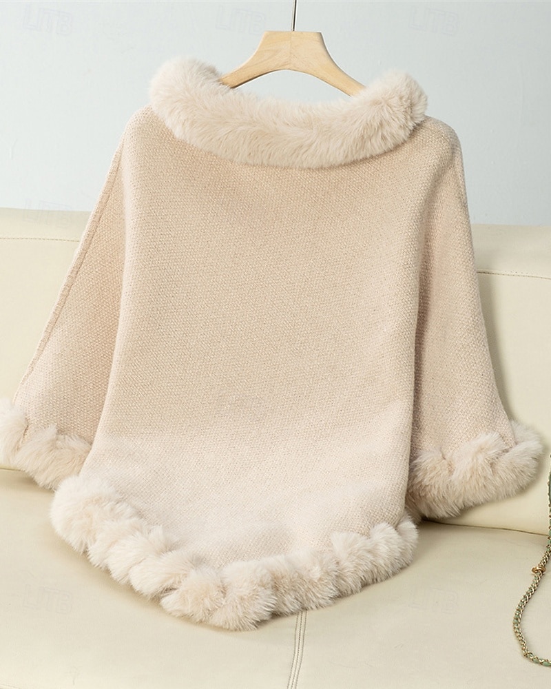 Damen Pullover Schultertuch Elegant Mode Streetwear Einfarbig Gerippt Rollkragen Gestrickt Asymmetrischer Saum Kunstpelzbesatz Halbarm Normale Oberteile Stricken Outdoor Täglich Wochenende Weinrot 2025 - $39.99 –P7