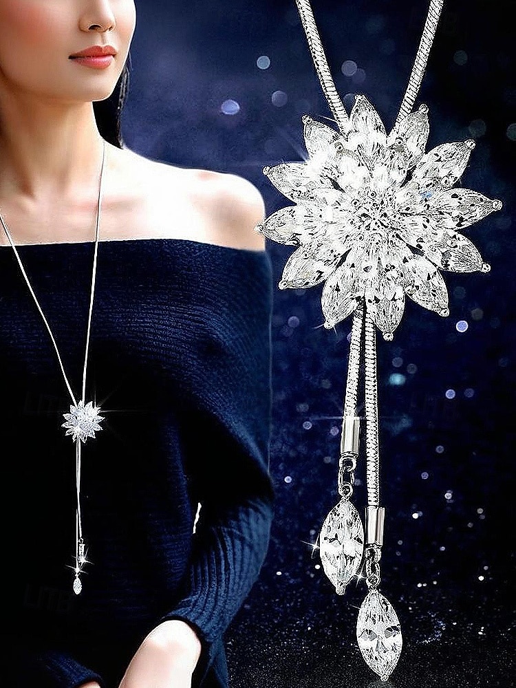 Γυναικείο κολιέ με κρεμαστό κόσμημα σε σχήμα χιονονιφάδας – κομψό κόσμημα με μακριά αλυσίδα και κρυστάλλινες λεπτομέρειες για κυρίες, χειμερινή μόδα και χριστουγεννιάτικο δώρο 2025 - $11.99 –P10