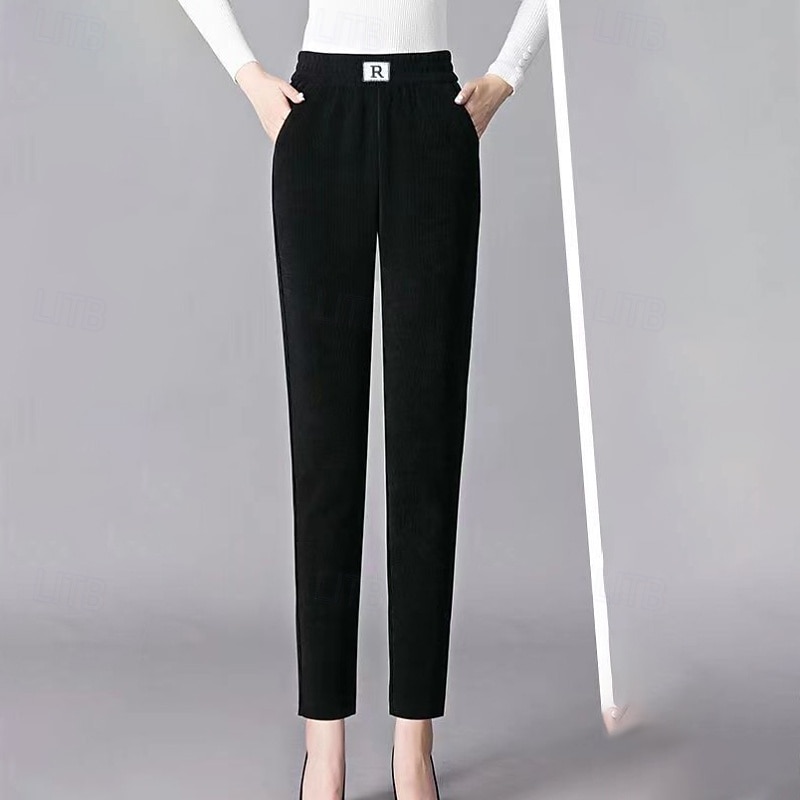Women's Straight Casual Full Length Mid Waist Plain Pocket Elastic Waist Thermal Warm Micro-elastic Vacation Street Holiday Black Khaki Coffee Winter Regular Fit 2025 - $20.99 –P5