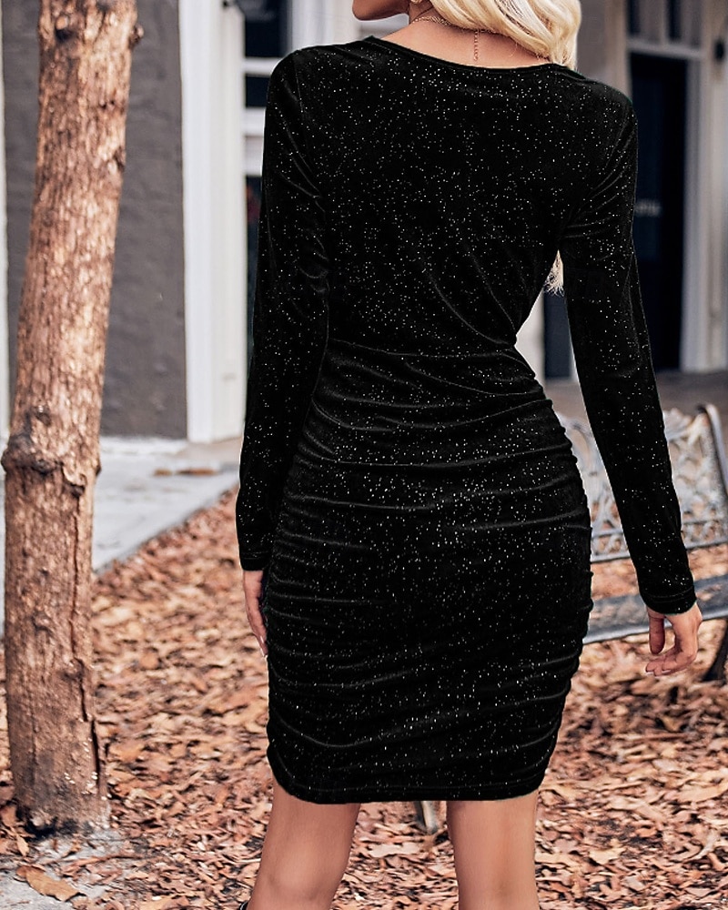 Damen Minikleid Weihnachtskleid Samtkleid Abschlussballkleid Partykleid Elegant Modern Party Abendgesellschaft Cocktailparty Normale Passform Einfach Langarm Rundhalsausschnitt Schwarz Wein Grün 2025 - $28.99 –P8