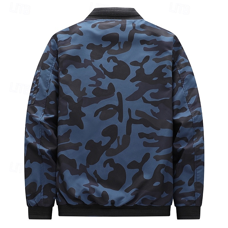 Per uomo Giacca Leggera Giubbotto bomber Giacca Casual Vacanza Quotidiano Traspirante Tasca Primavera Autunno Mimetico Moda Classico Collo alla coreana Regolare Blu Verde militare Giacca del 2026 a $42.99 –P13