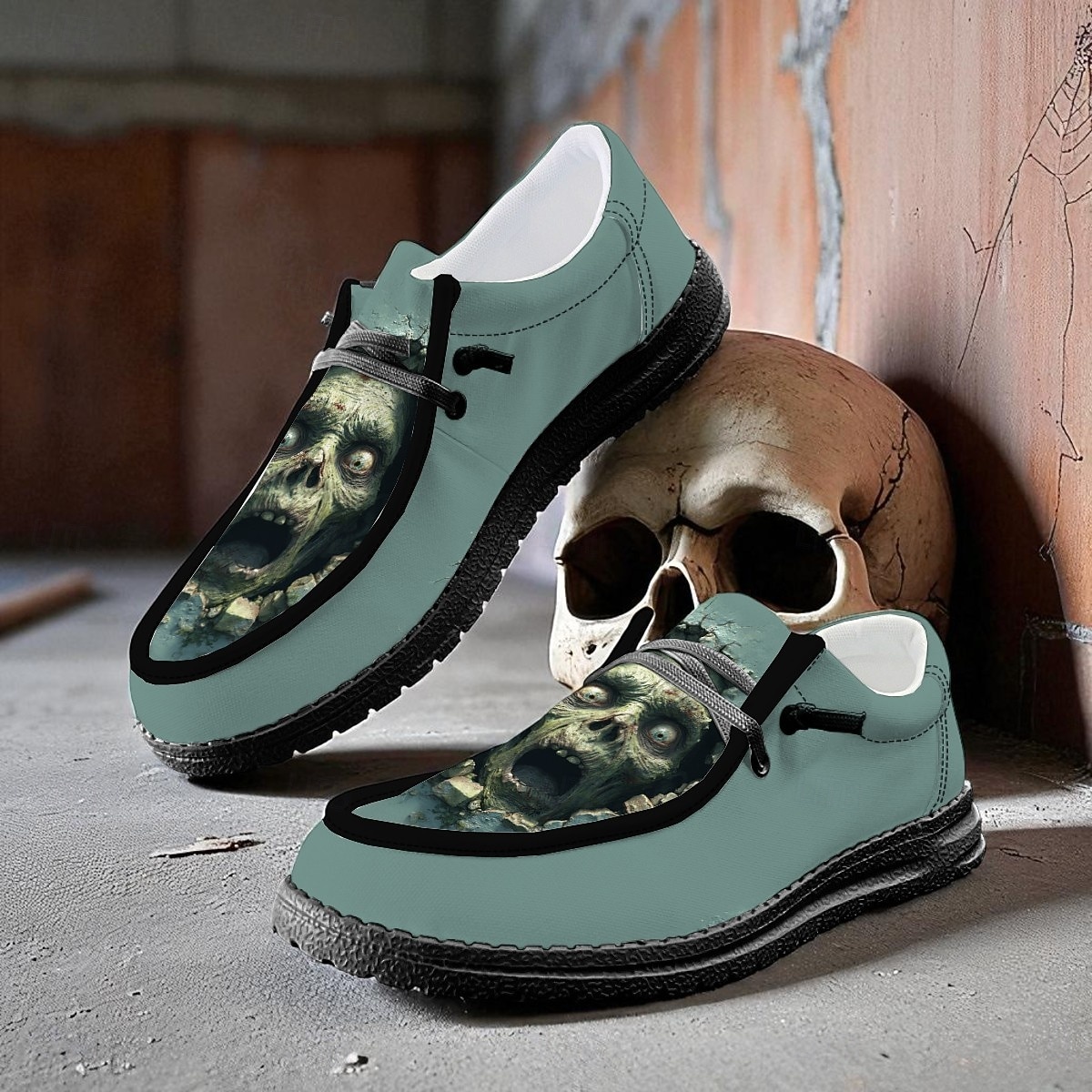 Pánské plátěné boty na šněrování s potiskem lebky zombie, ležérní lodičky, strašidelný halloween, párty a procházky 2025 - $54.99 –P2