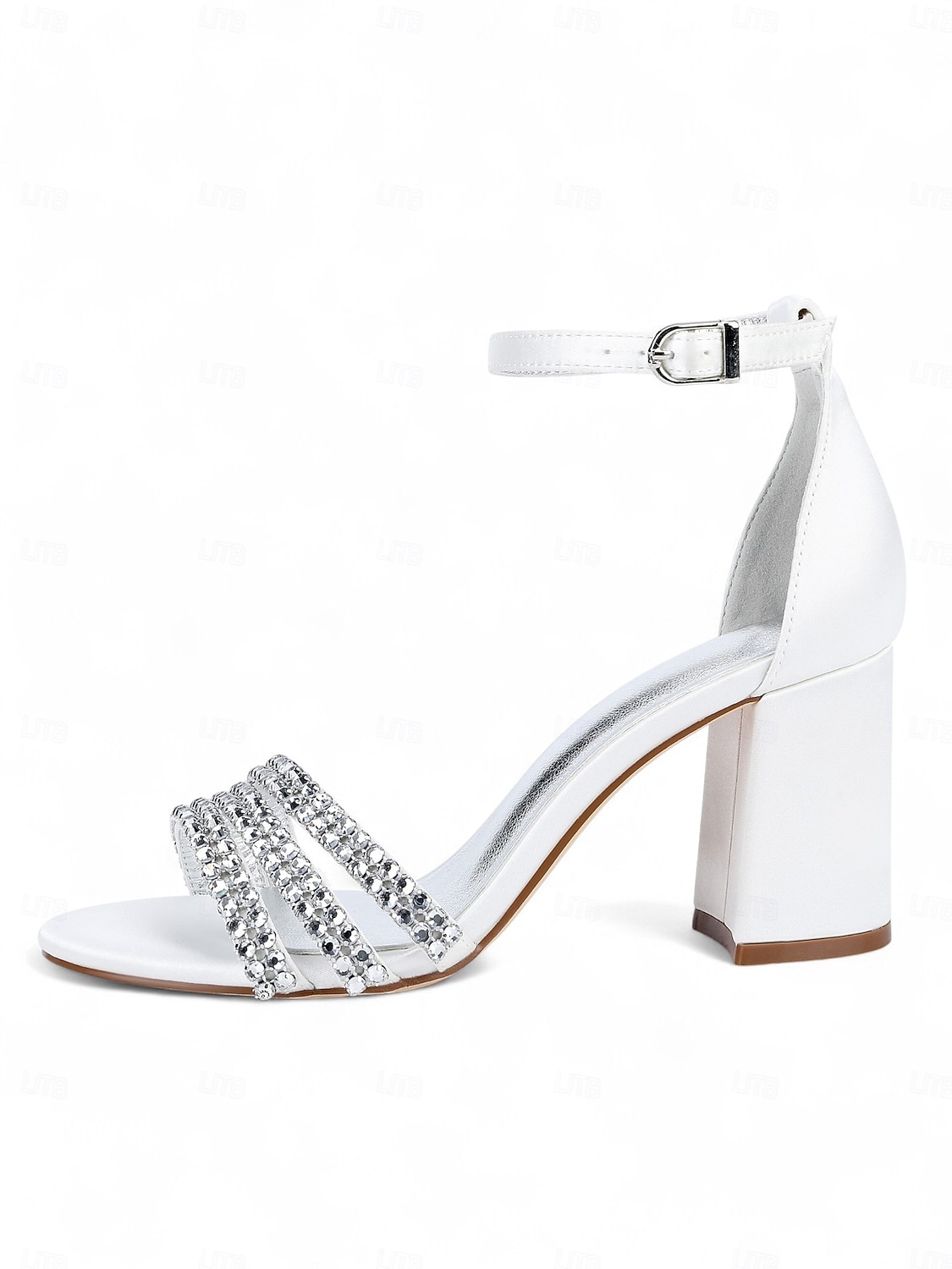 sandálias femininas de salto bloco de cetim roxo com tiras de strass - sapatos sociais elegantes e abertos para coquetéis e ocasiões formais de 2025 por $64.99 –P6