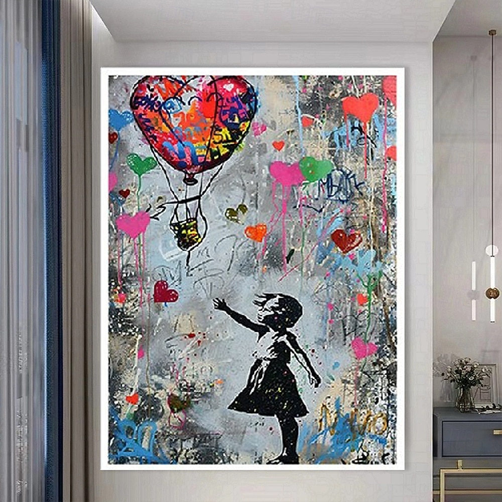 Girl Graffiti oil painting hand painted pop art painting Famous Canvas   Girl Artwork painting   Balloon Canvas painting wall Decoration  artwork painting 2026 - $263.49 –P2