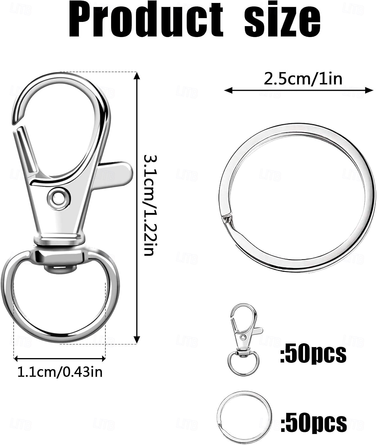 100PCS Swivel Snap Hooks with Key Rings, 50Pcs Key Chain Clip Hooks and 50Pcs Key Rings, Lanyard Lobster Claw Clasps for Keychains Jewelry Art Crafts 2025 - $12.99 –P7