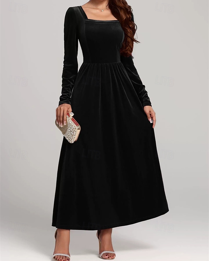 Női Midi ruha Karácsonyi ruha Bársony ruha Koktélruha Elegáns Divat Modern Napi Szabadtéri Estély Normál Sima Hosszú ujj Szögletes Fekete Rubin Bíbor Lóhere Tavasz Ősz 2026 - $35.99 –P4