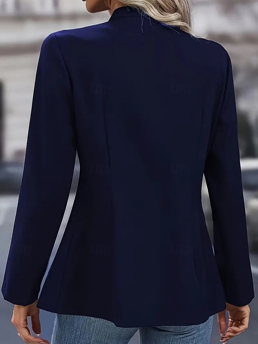Women's Blazer Comfortable Breathable Pocket Buttons Casual Plain Casual Office Street Daily Wear Single Breasted Regular Stand Collar Regular Fit Long Sleeve Outerwear Black White Wine Spring Fall 2026 - $28.99 –P9