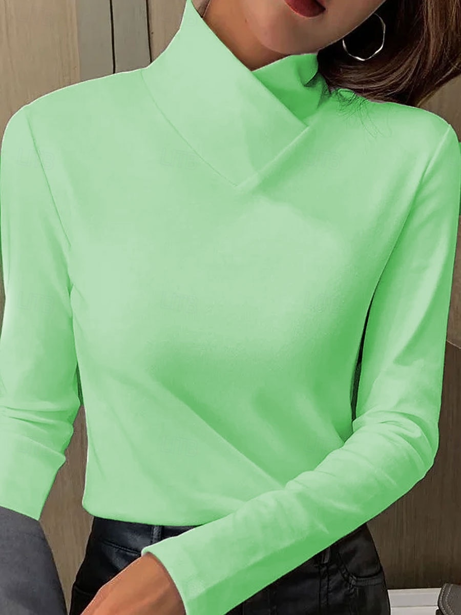 Damen T Shirt Einfach Elegant Vintage Stilvoll Langarm Hoher Ausschnitt Normale Oberteile Täglich Blau Rosa Purpur Orange Grün Frühling Herbst Winter 2026 - $25.99 –P4