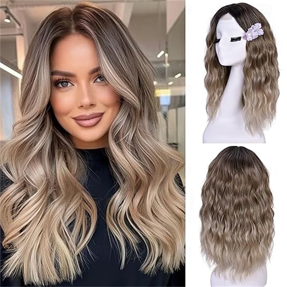 Parrucche corte ondulate per donna, parrucca nera a caschetto, capelli sintetici dall'aspetto naturale, riga centrale frontale in pizzo, per acconciature quotidiane da 18 pollici del 2025 a $21.99 –P3