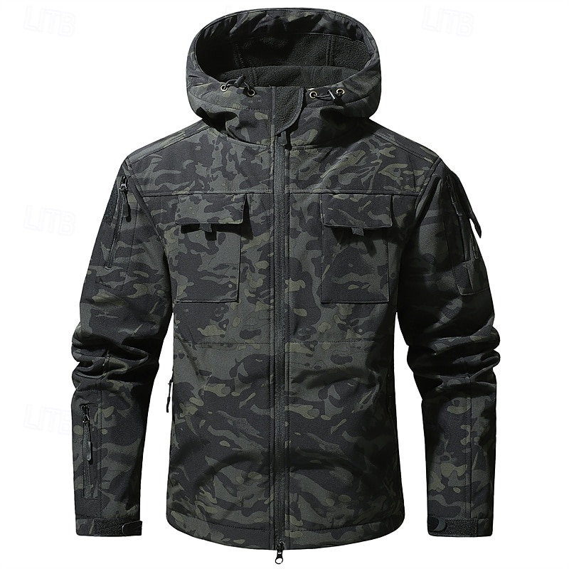Homens Casaco exterior Jaqueta Softshell Jaqueta de Trilha Férias Diário A Prova de Vento À Prova-de-Água Bolsos Outono Inverno Tecido Côr Camuflagem Moda Clássico Com Capuz Padrão Cinzento Verde de 2026 por $47.99 –P17