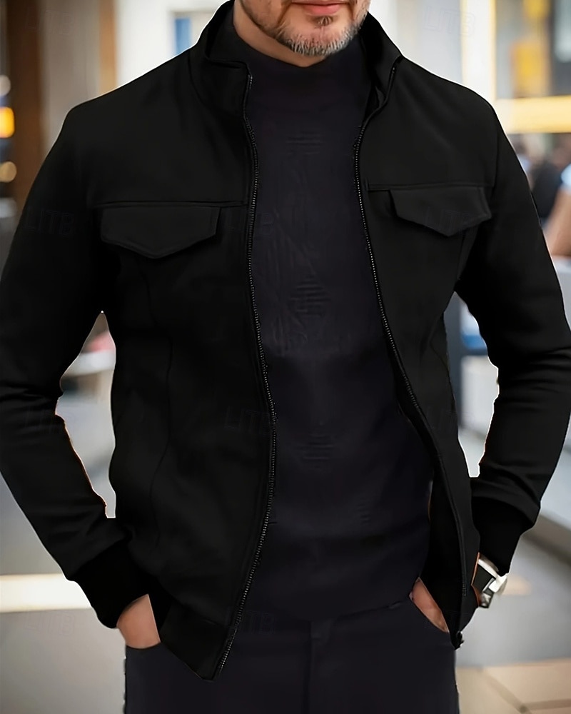 Homme Veste en faux suède Veste Décontractée Vacances Quotidien Chaud Avec Poches Automne Hiver Uni Mode Classique Col montant Régulier Noir Vert Café Veste de 2025 ? $51.99 –P6