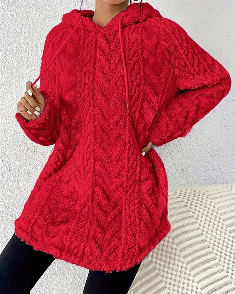 Mulheres Pulôver Moletom Com Capuz Tecido Roupa de rua Casual Velo Sherpa Manga Longa Com Capuz Tops regulares Rua Feriado Com Cordão Preto Branco Vermelho Roxo Bege Outono Inverno de 2025 por $27.99 –P11