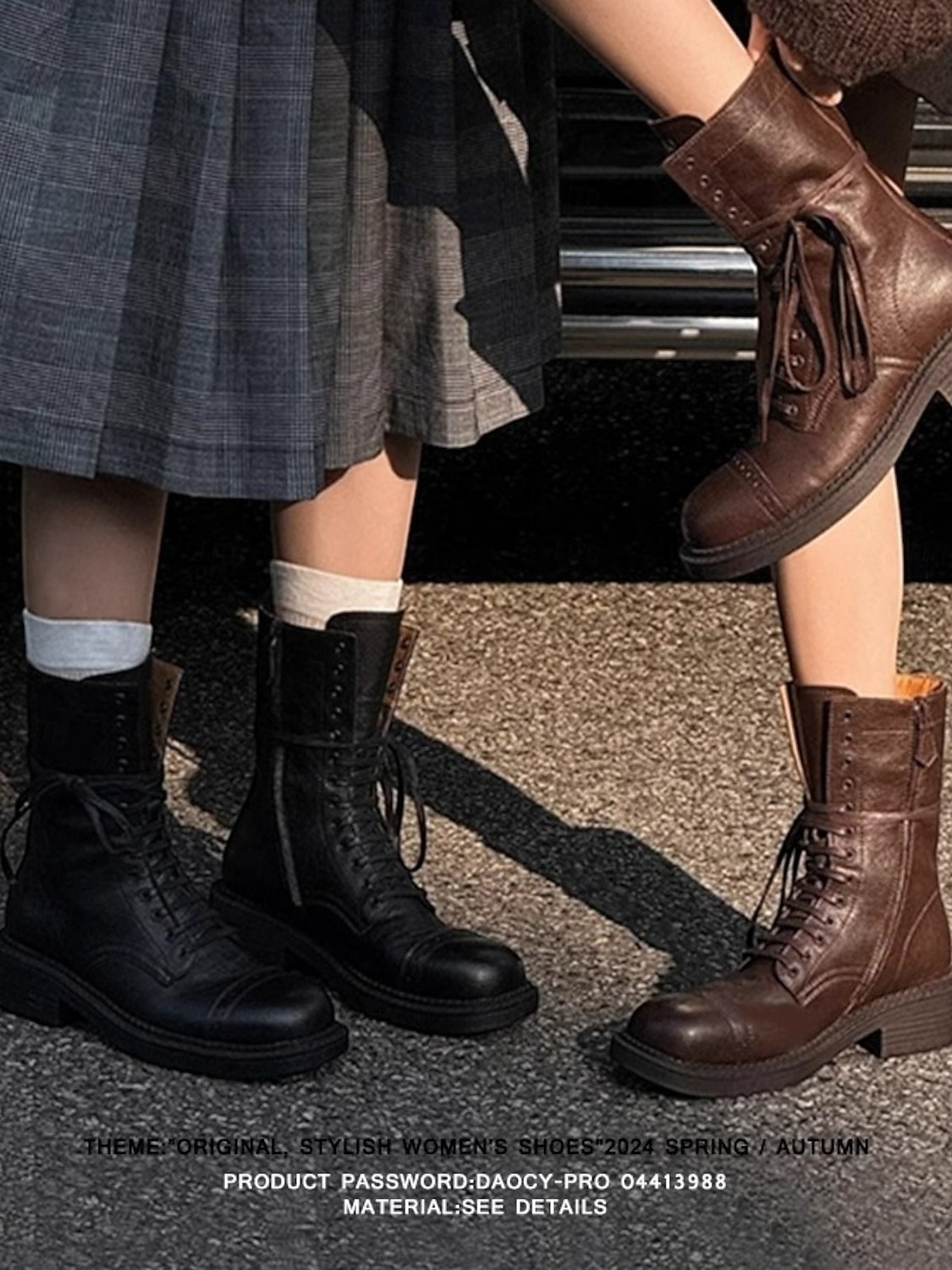 Bottines à lacets en cuir classiques Maillard de style britannique pour femmes - Bottines de combat rétro vintage pour une tenue décontractée d'automne et d'hiver de 2025 ? $64.99 –P4