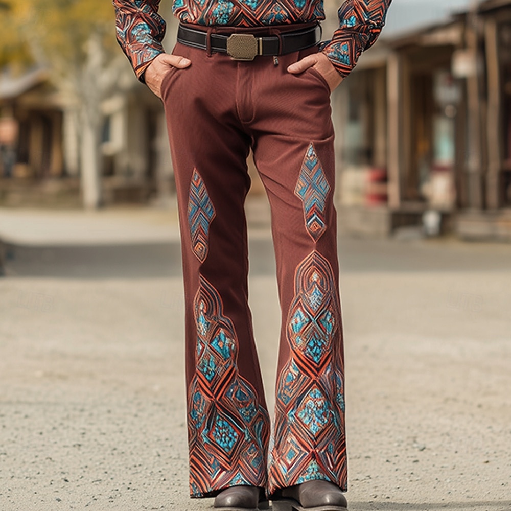 Hombre Diseño Geométrico Étnico Pantalones Pantalones de discoteca Pantalones de campana de los años 60 y 70 Media cintura occidental retro de la vendimia Exterior Vacaciones Casual Bolsillos 2026 - $29.99 –P1