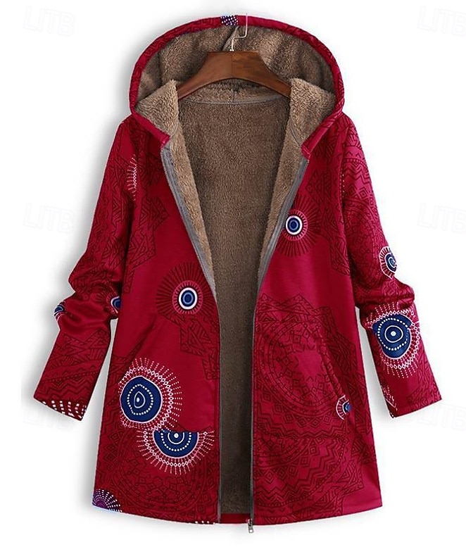 Γυναικεία Μπουφάν Sherpa Casual Jacket Άνετο Αναπνέει Στάμπα Καθημερινό Γεωμετρικό Διακοπές Δρόμος Causal Καθημερινά Ρούχα Ανοικτό Μπροστά Κανονικό Με Κουκούλα Κανονικό Μακρυμάνικο Εξωτερικά ενδύματα 2025 - $34.99 –P4
