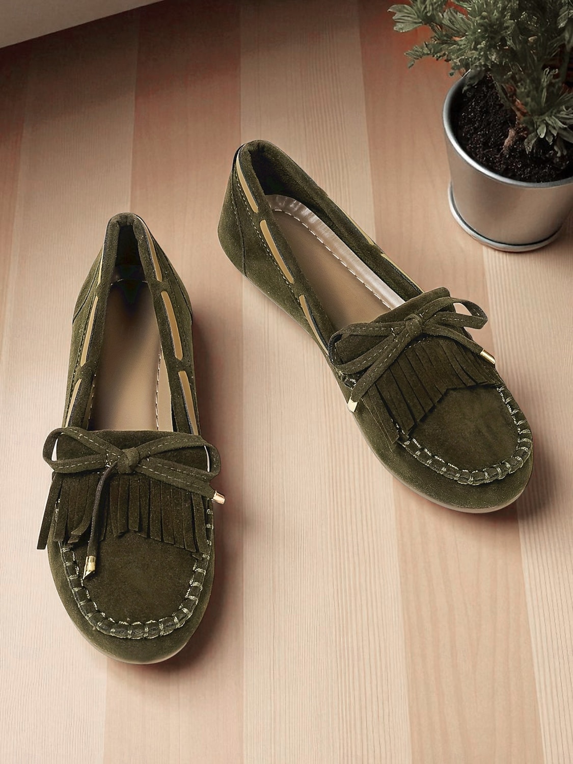 Mocasini damă verde militar din piele întoarsă artificială cu ciucure și franjuri – pantofi sport casual pentru purtare zilnică și plimbare 2025 - $24.99 –P1