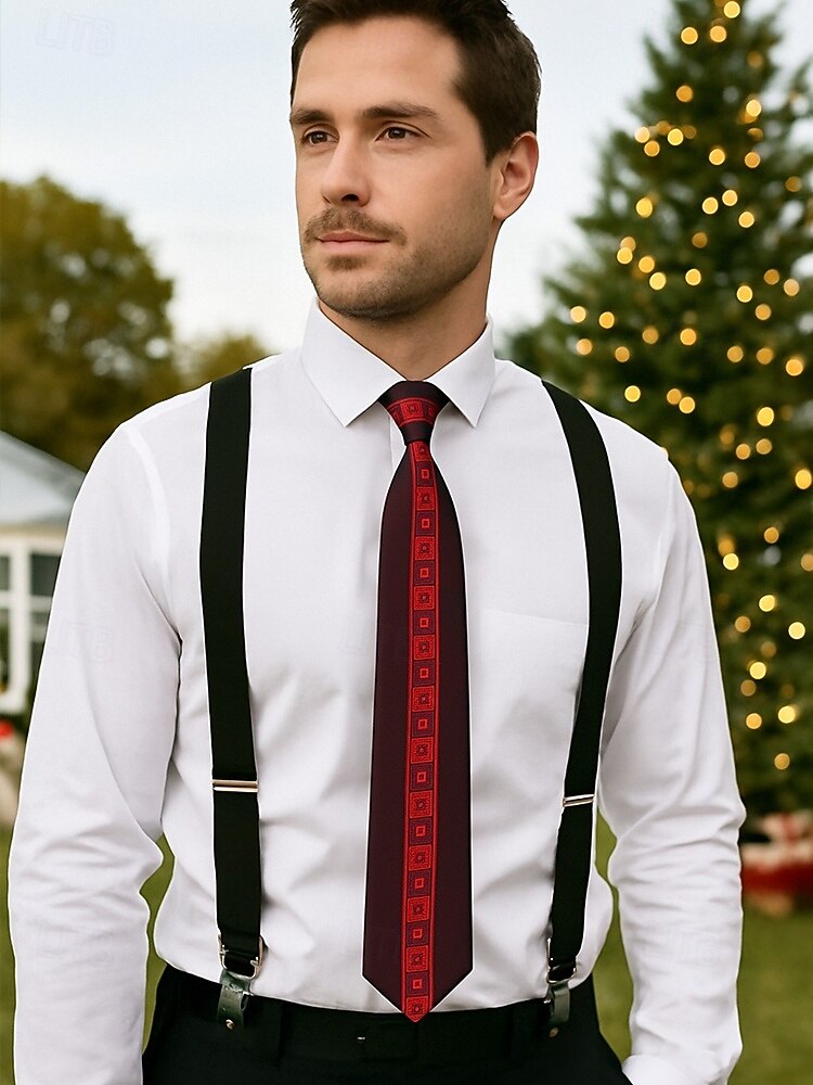 Herren-Krawatte aus Polyester mit klassischem Muster, schmale formelle Krawatte in mehreren Farben, Weihnachtsgeschenk-Accessoire für Hochzeiten, Geschäfts- und Feiertagspartys 2026 - $11.99 –P1