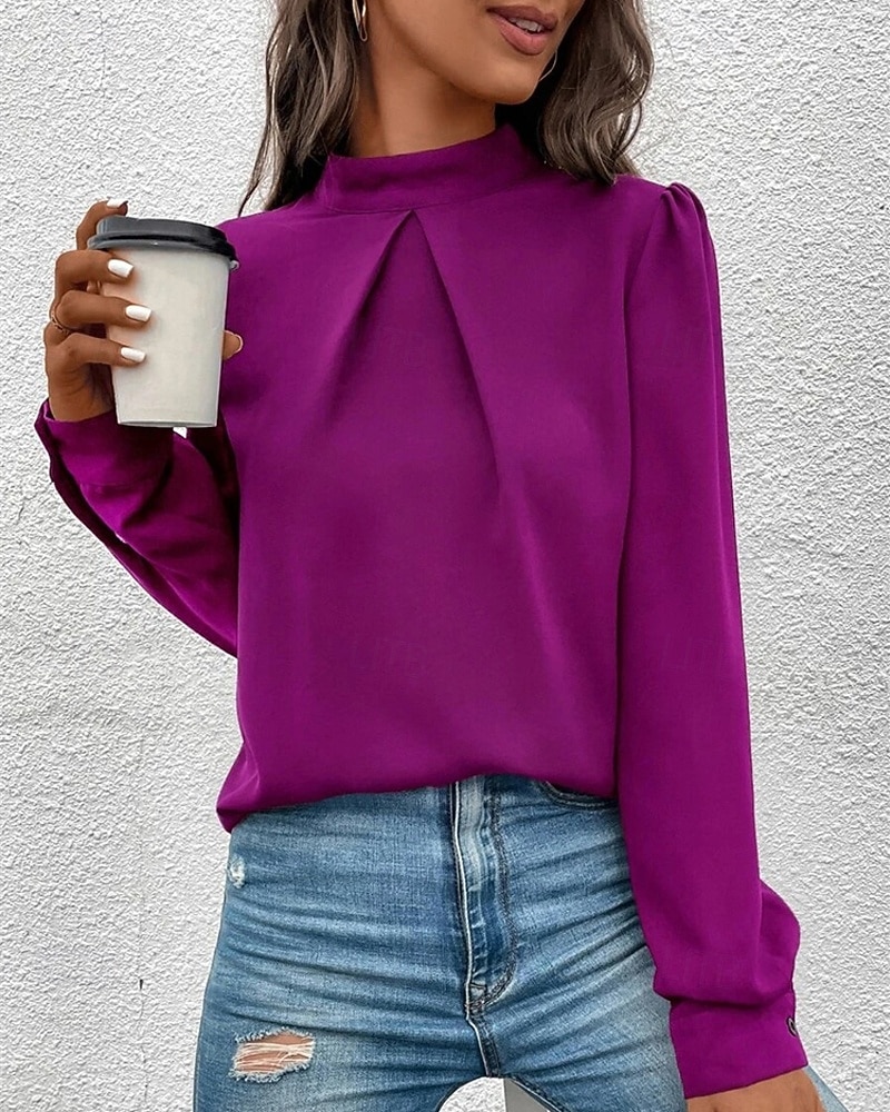 Γυναικεία Πουκάμισο Κομψή Φιλάρεσκος Σατέν Μπλούζα Συμπαγές Χρώμα Στυλάτο Καθημερινό Μακρυμάνικο Ζιβάγκο Κανονικά μπλουζάκια Καθημερινά Εξόδου Μαύρο Κίτρινο Πράσινο Ανοικτό Ρουμπίνι Βυσσινί 2026 - $27.99 –P8