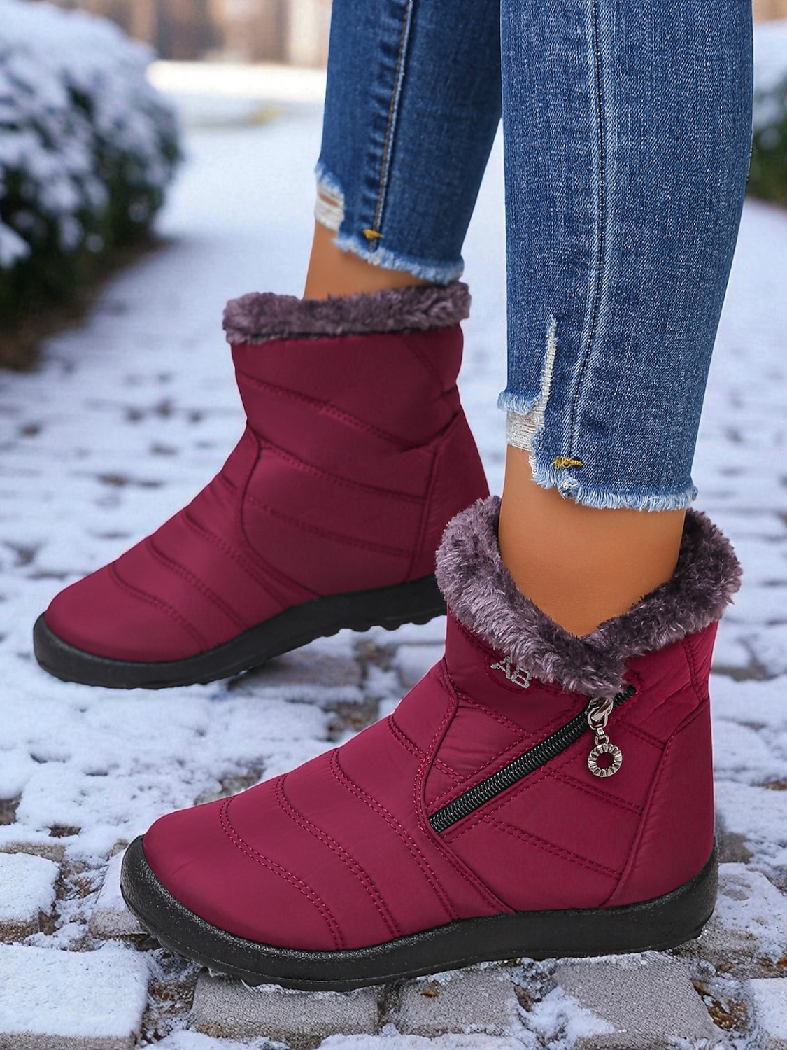 stivali da neve invernali caldi da donna con fodera in pelliccia sintetica e cerniera laterale, stivaletti antiscivolo impermeabili per l'uso all'aperto del 2026 a $29.99 –P3