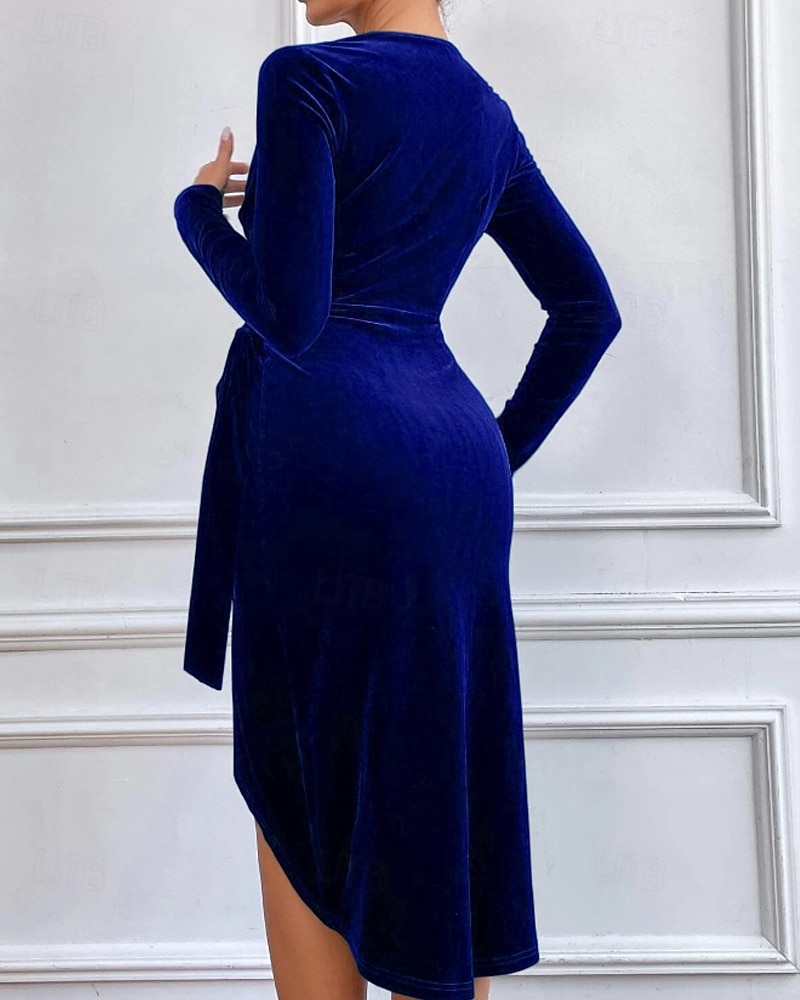 Damen Minikleid Samtkleid Partykleid Cocktailkleid Bodycon Elegant Modern Party Abendgesellschaft Date Normale Passform Schlank Einfach Langarm Rundhalsausschnitt Wein Grün Dunkelblau Herbst Winter 2025 - $31.99 –P11