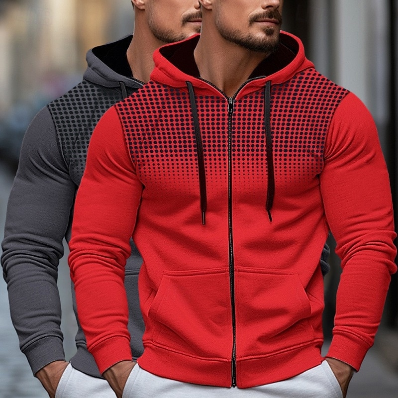 Homme Sweat à capuche Sweat à capuche zippé intégral Sweat à capuche en polaire Blanc + Rouge Rouge + Gris Noir + blanc Blanc + Gris Noir + Gris À capuche À pois Uni Fermeture éclair Bloc de Couleur de 2025 ? $32.99 –P6