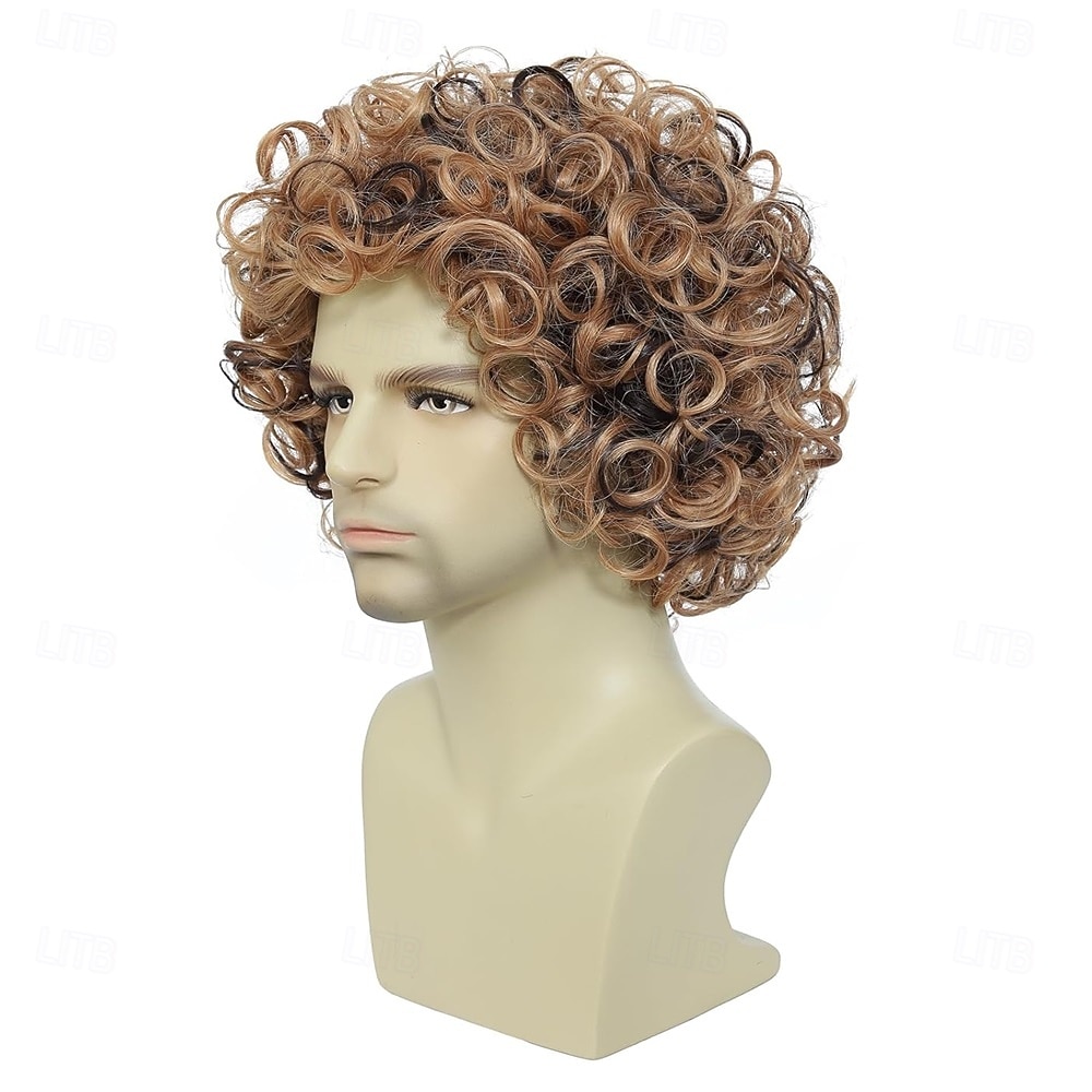 parrucca afro corta da uomo, parrucca da discoteca riccia, accessorio per costume in stile anni '70 e '80 per uomo, colore misto marrone del 2026 a $21.99 –P2