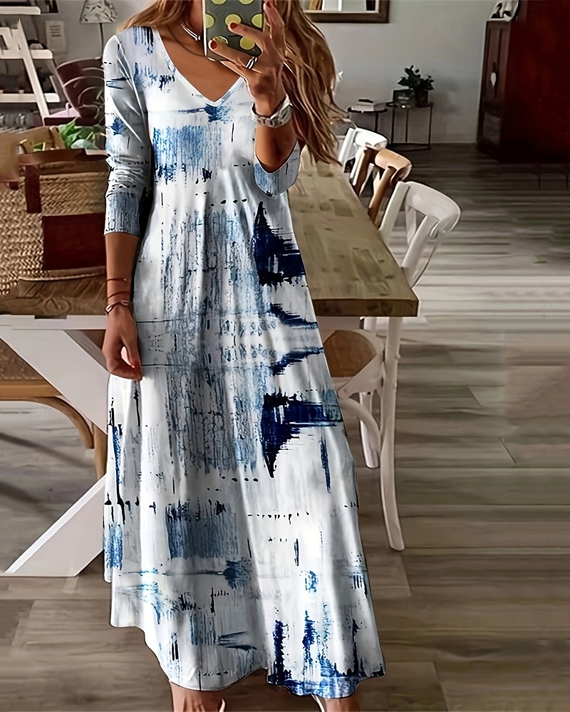 Pentru femei Rochie Mini Rochie casual Rochie leagăn Elegant Modă Modern Zilnic Plajă Sfârșit de săptămână Fit regulat Grafic Manșon Lung În V Alb Primăvară Toamnă 2025 - $26.99 –P1