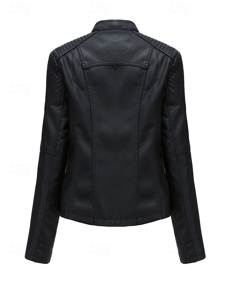 Per donna Giacca in Ecopelle Confortevole Cerniera Tasca Casual Semplice Vacanza Abbigliamento quotidiano Uscire Weekend Regolare Collo ripiegato Vestibilità regolare Manica Lunga Capispalla Nero del 2025 a $53.99 –P12