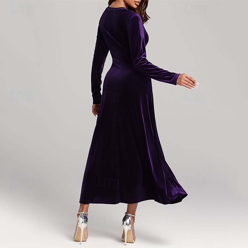 Damen Midikleid Samtkleid Cocktailkleid Elegant Mode Modern Outdoor Party Party-Abendmode Normale Passform Einfach Langarm V Ausschnitt Schwarz Wein Blau Purpur Frühling Herbst 2025 - $33.99 –P6