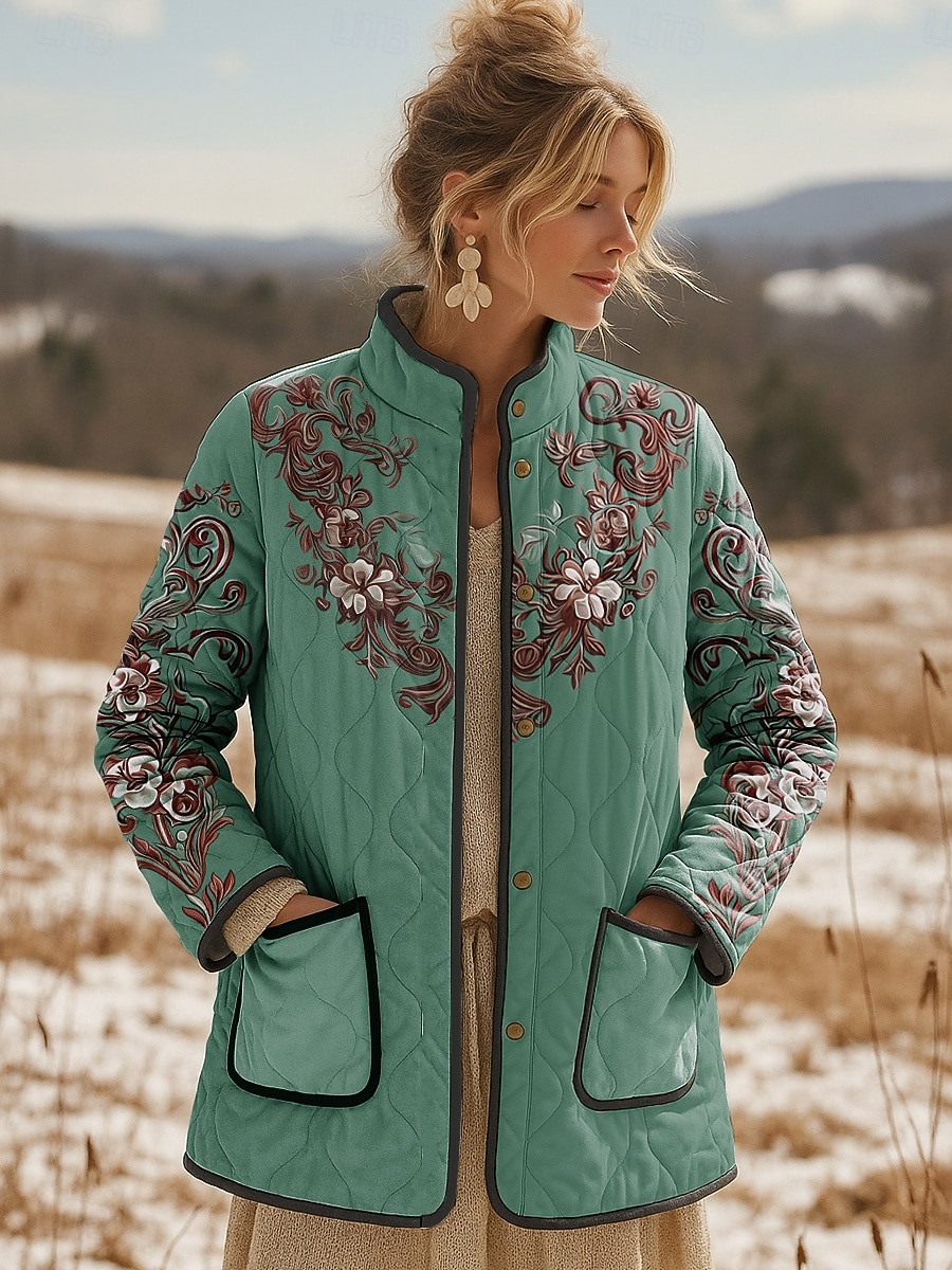 Femmes Veste d'hiver Veste matelassée Chaud Léger Imprimé Actif ancien Mignon Artistique Fleuri Occasionnel Régulier Col montant Coupe régulière manche longue Vêtements d'extérieur Bleu Violet Vert de 2026 ? $51.99 –P3