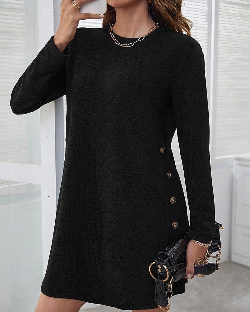 Damen Minikleid schwarzes kleid Freizeitkleid Cocktailkleid Abendkleid Elegant Modern Täglich Ausgehen Wochenende Normale Passform Einfach Langarm Rundhalsausschnitt Schwarz Rosa Grau Frühling Herbst 2025 - $28.99 –P1