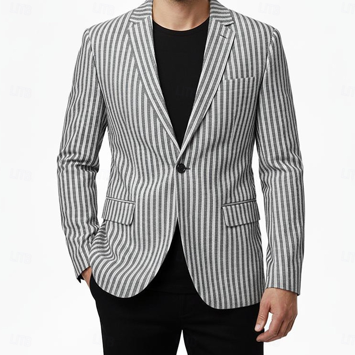 Pánské Sako Práce Obchod Jaro léto Podzim zima Polyester Vertikální pásky Jednořadové sako s jedním knoflíkem Blejzr Tmavě šedá Světle šedá 2025 - $46.99 –P4