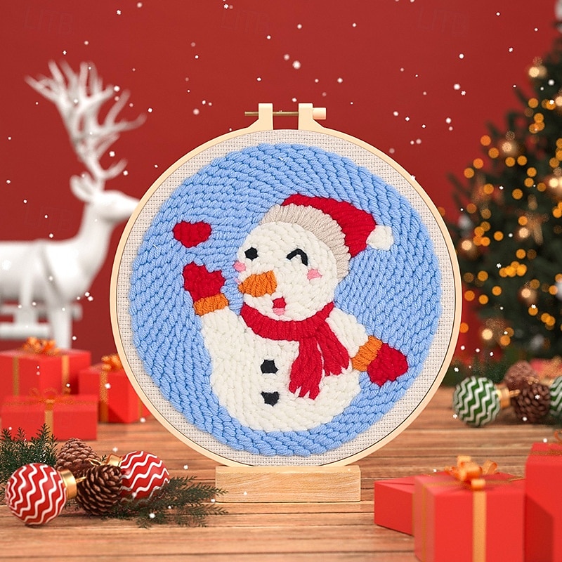 Weihnachtsstickerei-Sets, DIY-Stanznadel-Starterset, handgefertigtes Handarbeitsset für Anfänger, Stoffmaterialpaket mit Feiertagsmotiv, handgefertigtes Kunsthandwerkszubehör für 2025 - $15.99 –P11