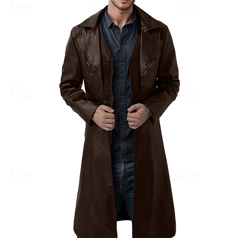 Herren Mantel Trenchcoat Langer Trenchcoat Urlaub Täglich Herbst Winter Kunstleder Winddicht Oberbekleidung Bekleidung Mode Klassisch Einfach Tasche Revers Einreihig 2025 - $102.99 –P8