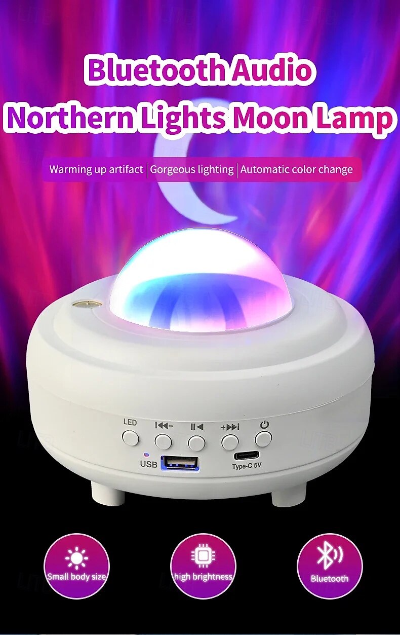 2025年 UFO宇宙船投影星空ランプBluetoothスピーカーRGB LEDオーロラムーンランプ寝室装飾空飛ぶ円盤投影ランプ  コレクション – $23.99 –P1