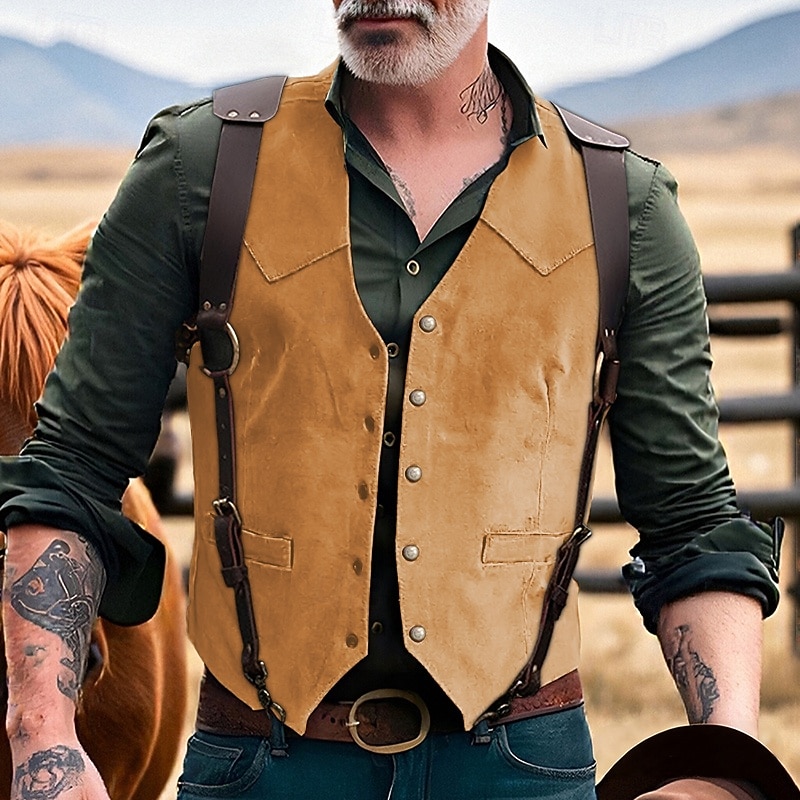 Herren Weste aus Wildlederimitat Weste Gilet Urlaub Party Geschäft Mode Lässig Frühling Herbst Tasche Knöpfe Polyester Bequem Einfach Einreihig Ein-Knopf V Ausschnitt Normale Passform Schwarz 2025 - $32.99 –P3
