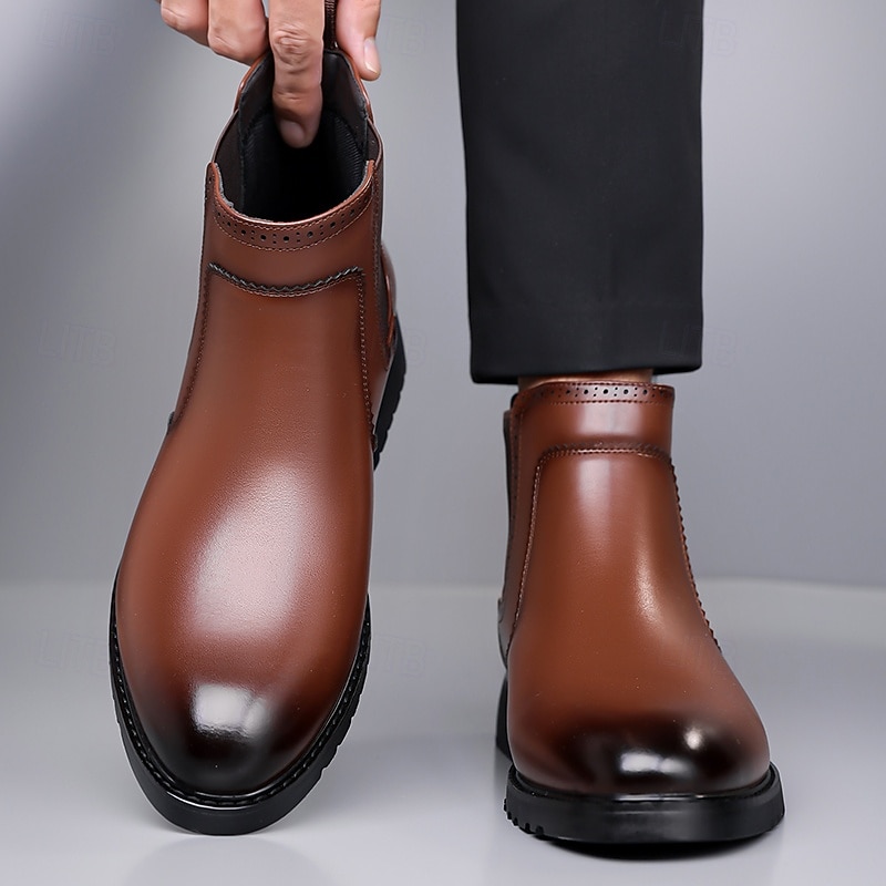 Homme Bottes Rétro Marche ancien Quotidien Cuir PU Confortable Bottes Mi-Mollet Mocassin Brun foncé Noir Printemps Automne de 2025 ? $54.99 –P5
