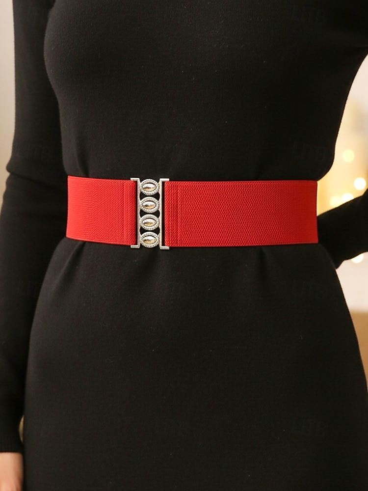 cinto elástico feminino com fivela de metal vintage, cinto largo e elástico em várias cores, acessório para vestido de festa de Natal e presente de 2026 por $8.99 –P1