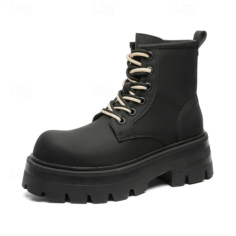Homme Bottes Bottes de Travail Marche ancien Quotidien PU Augmentation de la hauteur Confortable Bottes Mi-Mollet À lacets Noir Automne Hiver de 2026 ? $79.99 –P1